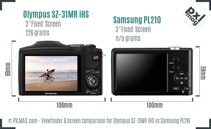 Olympus SZ-31MR iHS vs Samsung PL210 Screen and Viewfinder comparison