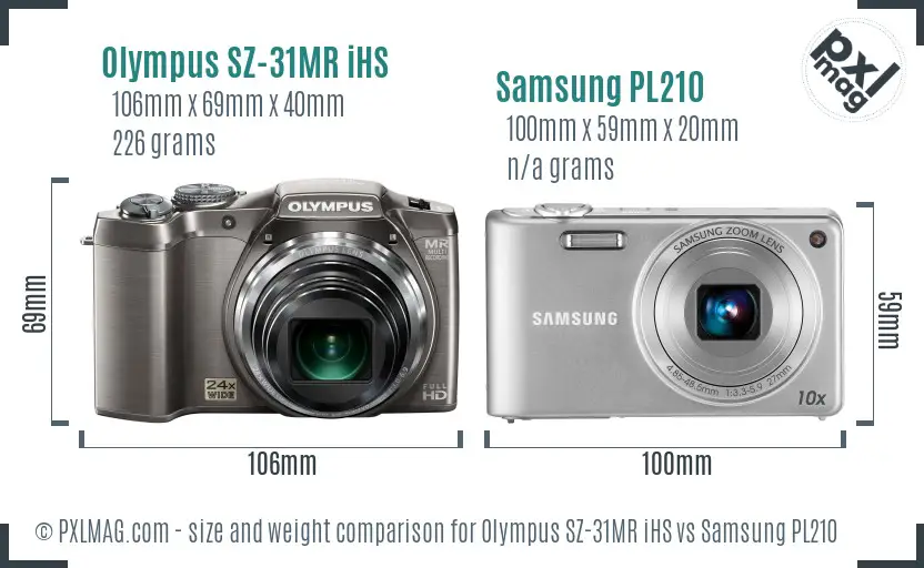 Olympus SZ-31MR iHS vs Samsung PL210 size comparison