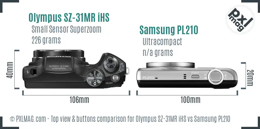 Olympus SZ-31MR iHS vs Samsung PL210 top view buttons comparison