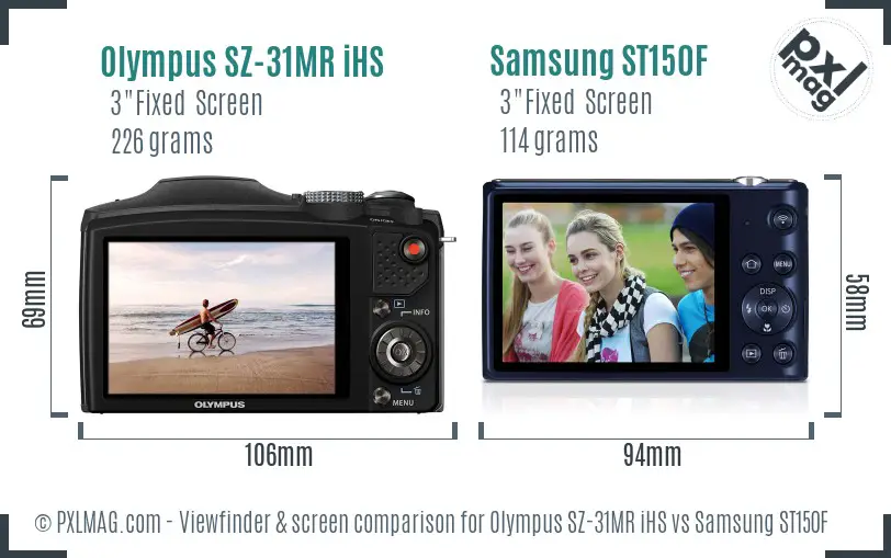 Olympus SZ-31MR iHS vs Samsung ST150F Screen and Viewfinder comparison