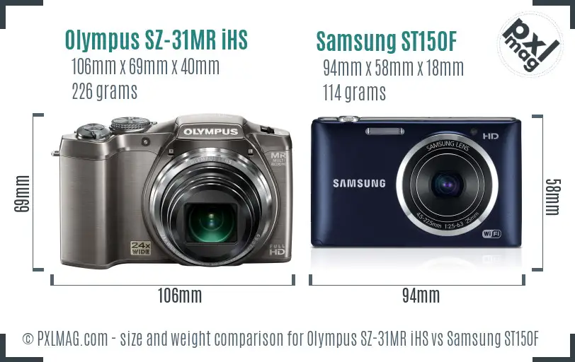 Olympus SZ-31MR iHS vs Samsung ST150F size comparison