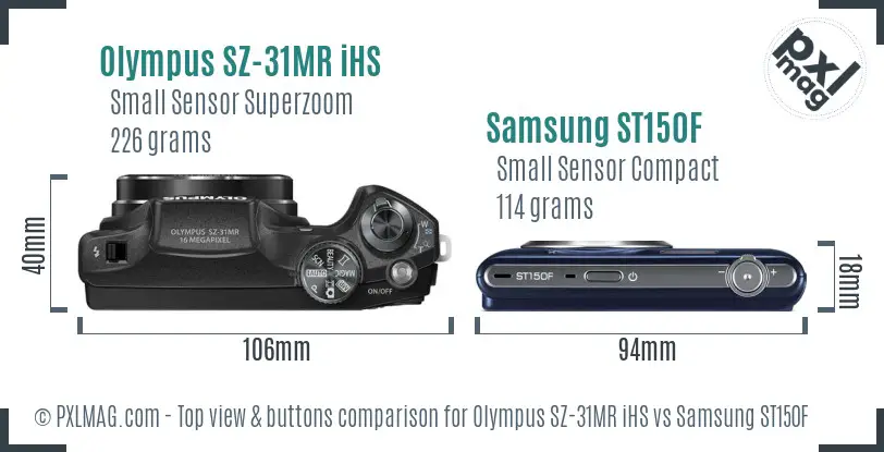 Olympus SZ-31MR iHS vs Samsung ST150F top view buttons comparison