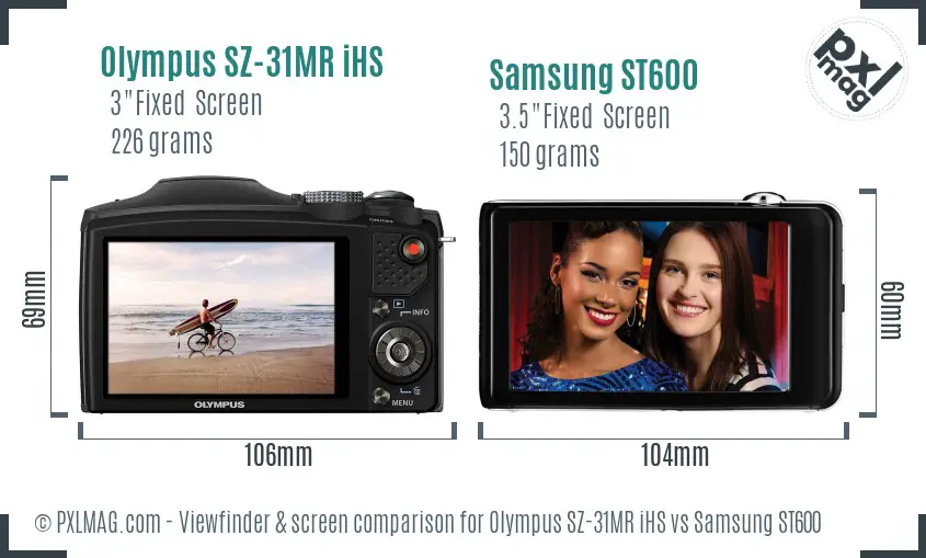 Olympus SZ-31MR iHS vs Samsung ST600 Screen and Viewfinder comparison