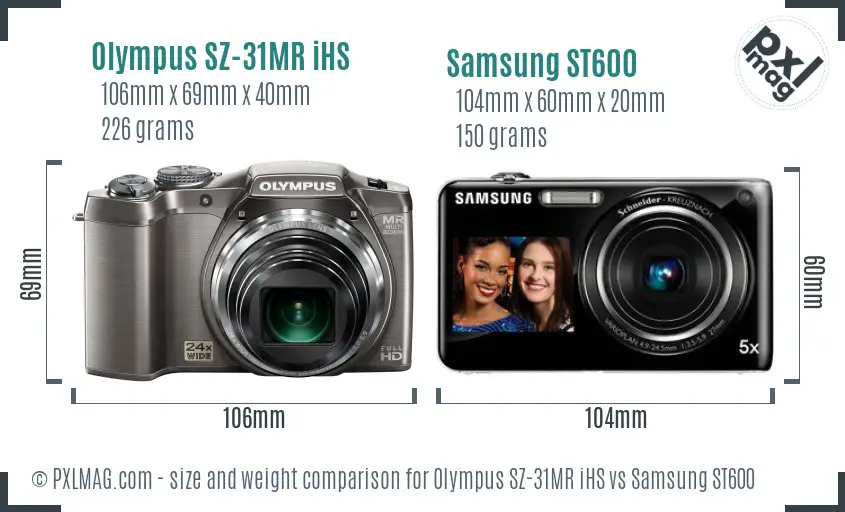 Olympus SZ-31MR iHS vs Samsung ST600 size comparison