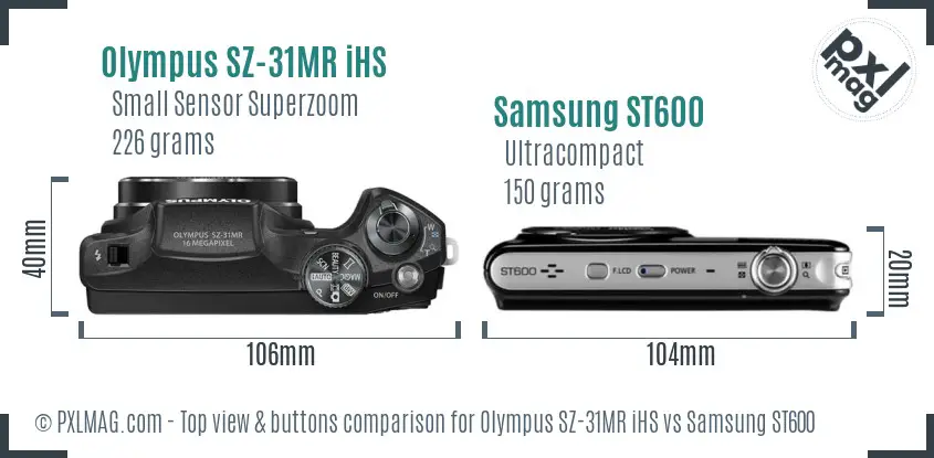 Olympus SZ-31MR iHS vs Samsung ST600 top view buttons comparison