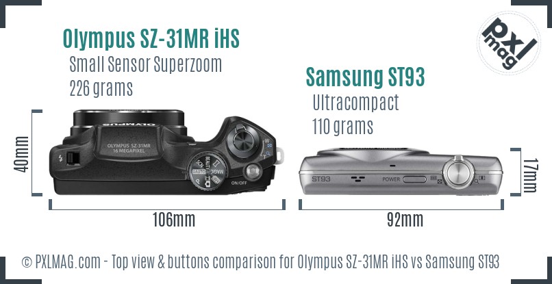 Olympus SZ-31MR iHS vs Samsung ST93 top view buttons comparison