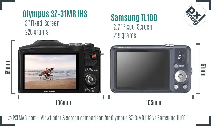 Olympus SZ-31MR iHS vs Samsung TL100 Screen and Viewfinder comparison