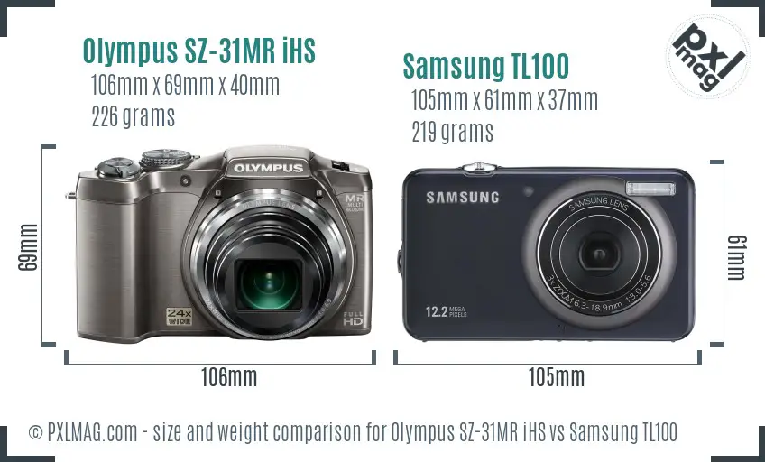 Olympus SZ-31MR iHS vs Samsung TL100 size comparison