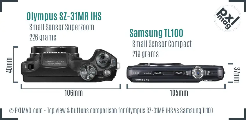 Olympus SZ-31MR iHS vs Samsung TL100 top view buttons comparison