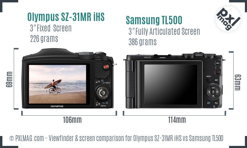 Olympus SZ-31MR iHS vs Samsung TL500 Screen and Viewfinder comparison