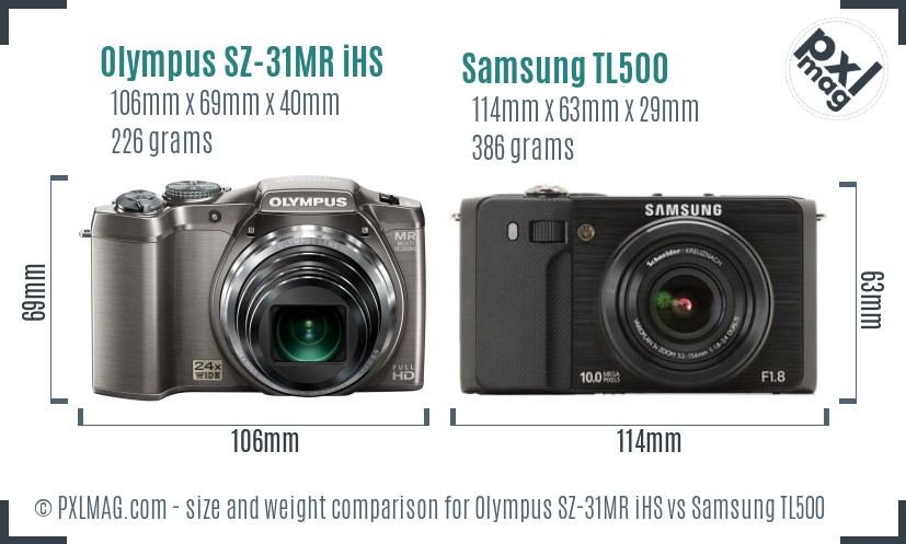 Olympus SZ-31MR iHS vs Samsung TL500 size comparison