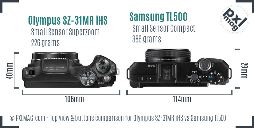 Olympus SZ-31MR iHS vs Samsung TL500 top view buttons comparison