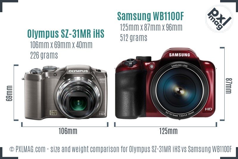 Olympus SZ-31MR iHS vs Samsung WB1100F size comparison