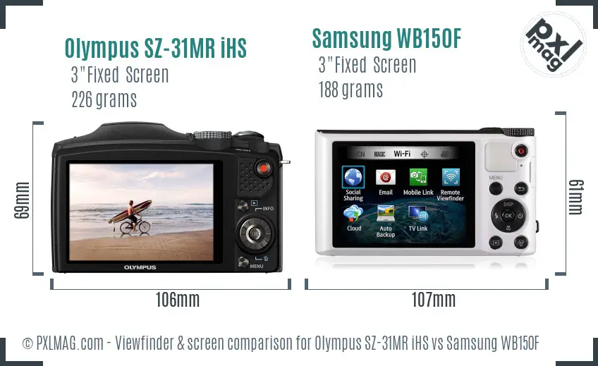 Olympus SZ-31MR iHS vs Samsung WB150F Screen and Viewfinder comparison