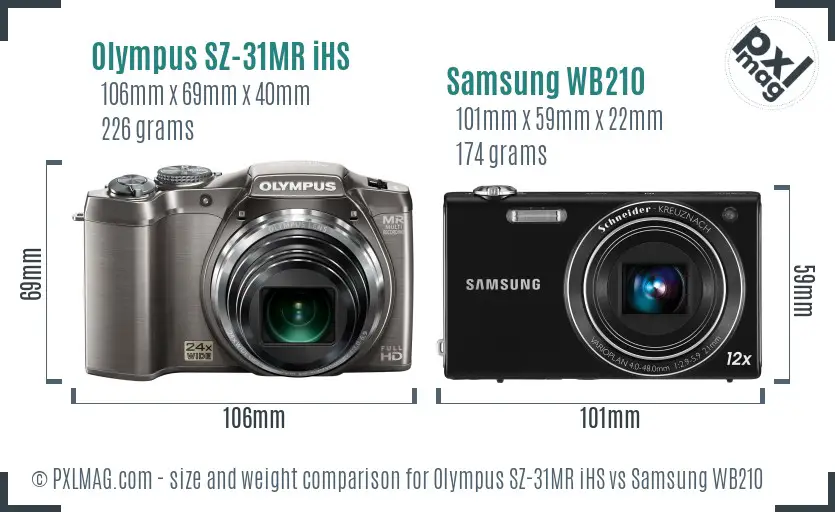 Olympus SZ-31MR iHS vs Samsung WB210 size comparison