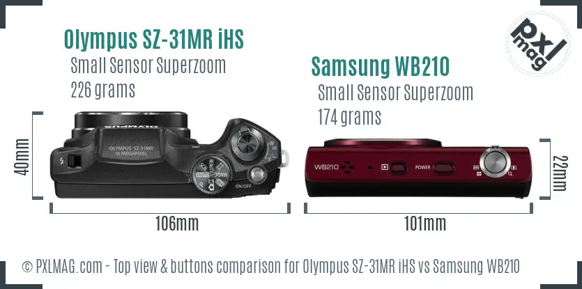 Olympus SZ-31MR iHS vs Samsung WB210 top view buttons comparison