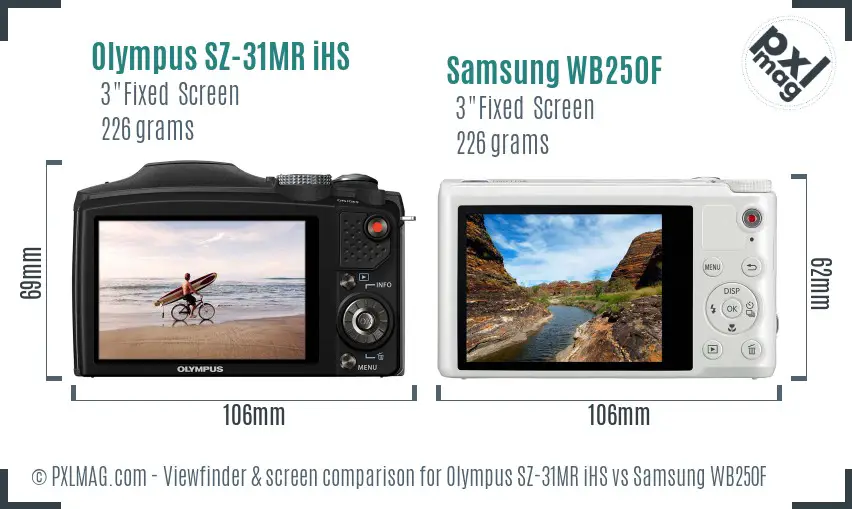 Olympus SZ-31MR iHS vs Samsung WB250F Screen and Viewfinder comparison