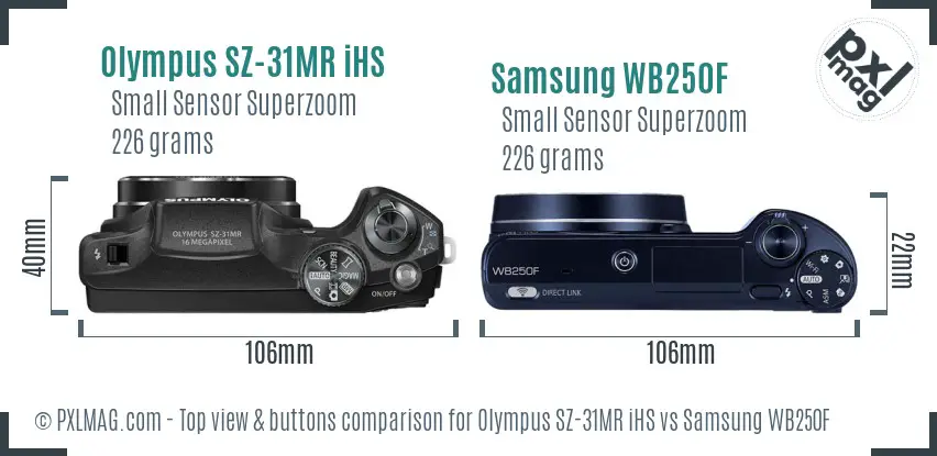 Olympus SZ-31MR iHS vs Samsung WB250F top view buttons comparison