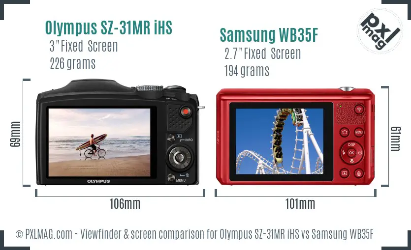 Olympus SZ-31MR iHS vs Samsung WB35F Screen and Viewfinder comparison