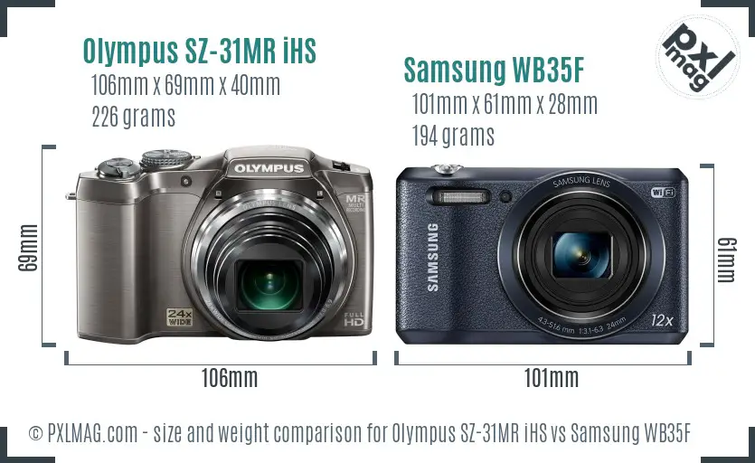 Olympus SZ-31MR iHS vs Samsung WB35F size comparison