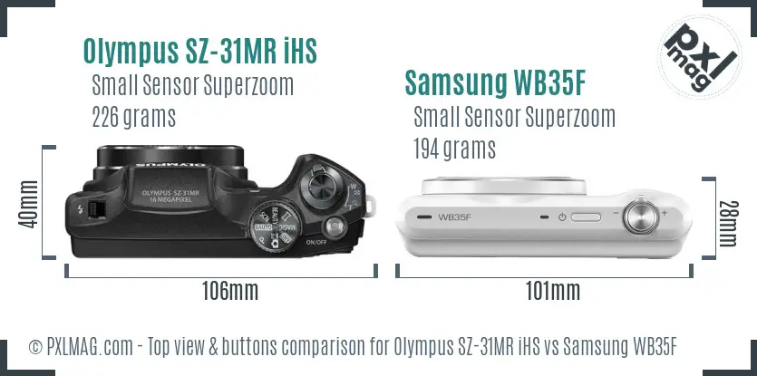 Olympus SZ-31MR iHS vs Samsung WB35F top view buttons comparison