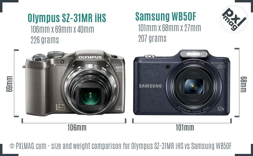 Olympus SZ-31MR iHS vs Samsung WB50F size comparison