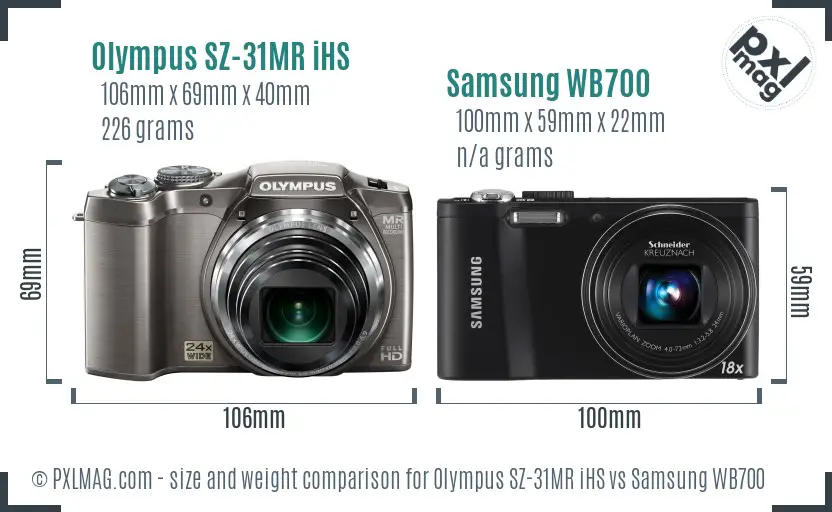 Olympus SZ-31MR iHS vs Samsung WB700 size comparison