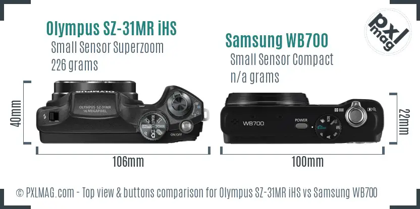 Olympus SZ-31MR iHS vs Samsung WB700 top view buttons comparison