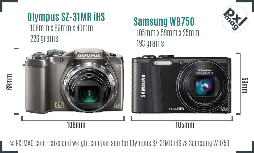 Olympus SZ-31MR iHS vs Samsung WB750 size comparison Olympus SZ-31MR iHS vs Samsung WB750 size comparison
