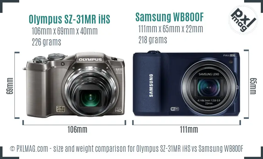 Olympus SZ-31MR iHS vs Samsung WB800F size comparison Olympus SZ-31MR iHS vs Samsung WB800F size comparison