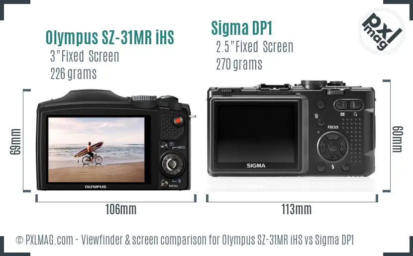 Olympus SZ-31MR iHS vs Sigma DP1 Screen and Viewfinder comparison Olympus SZ-31MR iHS vs Sigma DP1 Screen and Viewfinder comparison