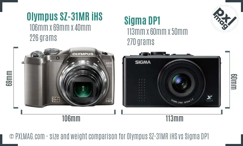 Olympus SZ-31MR iHS vs Sigma DP1 size comparison Olympus SZ-31MR iHS vs Sigma DP1 size comparison