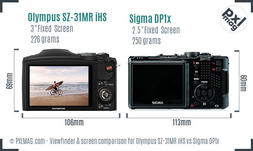 Olympus SZ-31MR iHS vs Sigma DP1x Screen and Viewfinder comparison