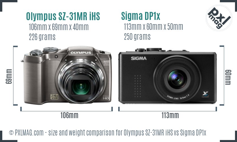 Olympus SZ-31MR iHS vs Sigma DP1x size comparison Olympus SZ-31MR iHS vs Sigma DP1x size comparison