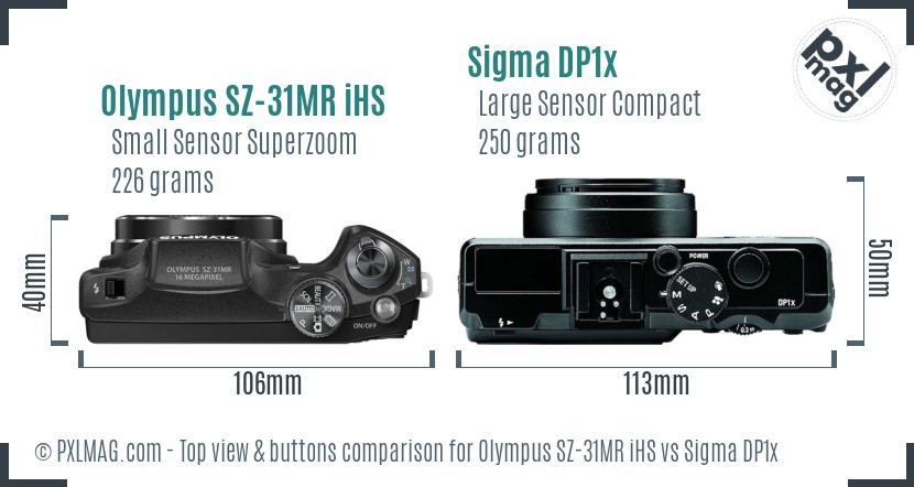 Olympus SZ-31MR iHS vs Sigma DP1x top view buttons comparison