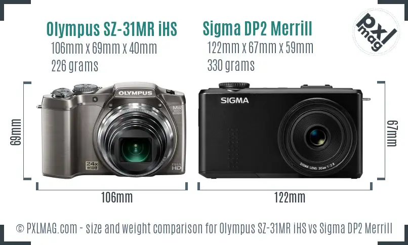 Olympus SZ-31MR iHS vs Sigma DP2 Merrill size comparison