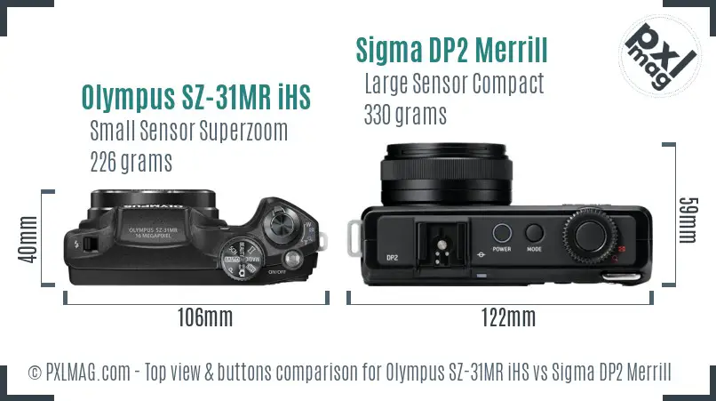 Olympus SZ-31MR iHS vs Sigma DP2 Merrill top view buttons comparison