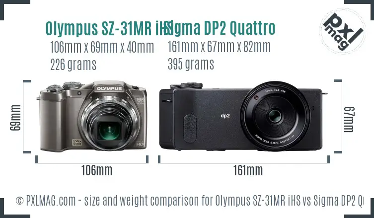 Olympus SZ-31MR iHS vs Sigma DP2 Quattro size comparison Olympus SZ-31MR iHS vs Sigma DP2 Quattro size comparison