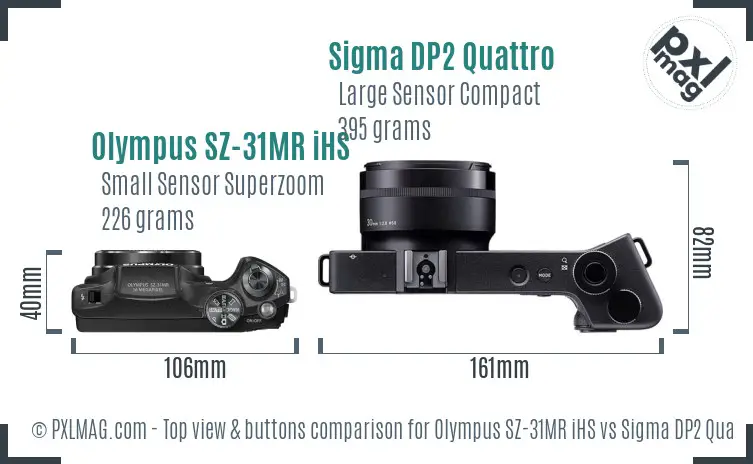 Olympus SZ-31MR iHS vs Sigma DP2 Quattro top view buttons comparison Olympus SZ-31MR iHS vs Sigma DP2 Quattro top view buttons comparison