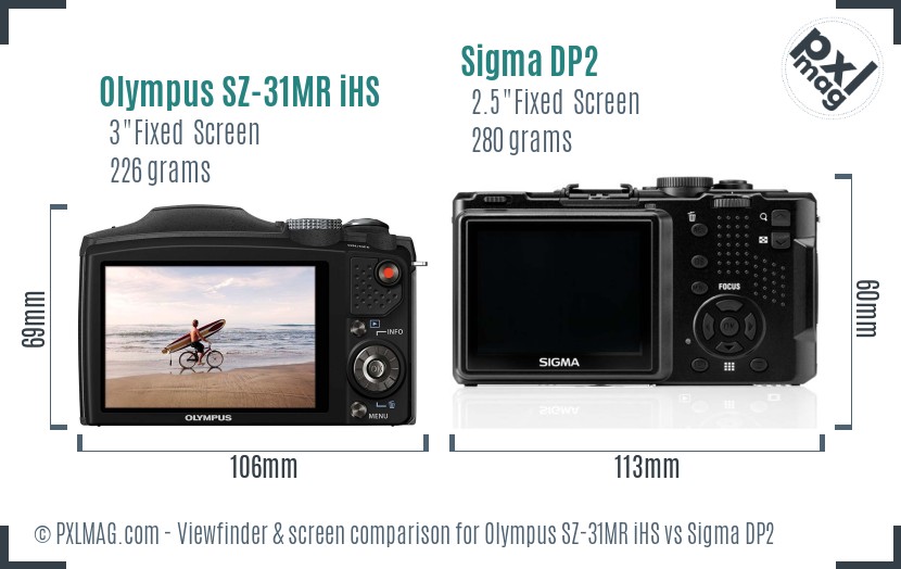 Olympus SZ-31MR iHS vs Sigma DP2 Screen and Viewfinder comparison