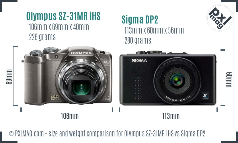 Olympus SZ-31MR iHS vs Sigma DP2 size comparison