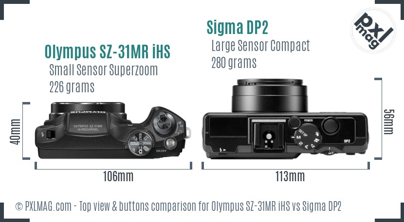 Olympus SZ-31MR iHS vs Sigma DP2 top view buttons comparison
