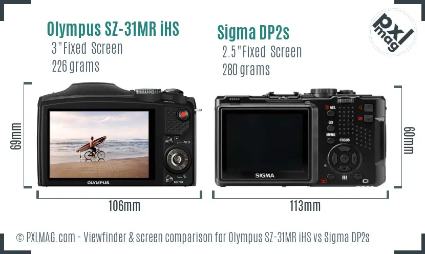 Olympus SZ-31MR iHS and Sigma DP2s LCD screen and interface comparison