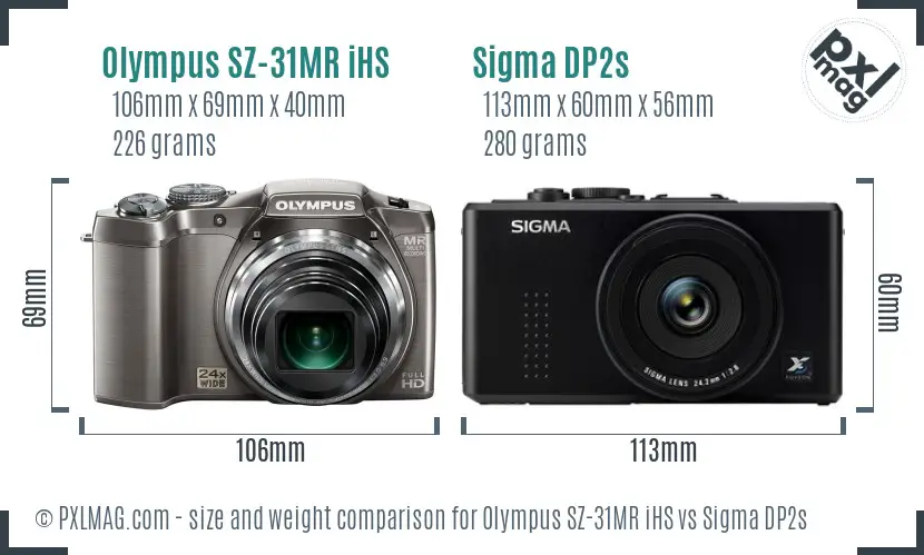 Olympus SZ-31MR iHS vs Sigma DP2s Size Comparison