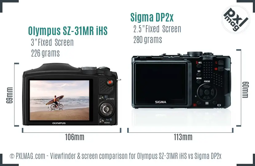 Olympus SZ-31MR iHS vs Sigma DP2x Screen and Viewfinder comparison