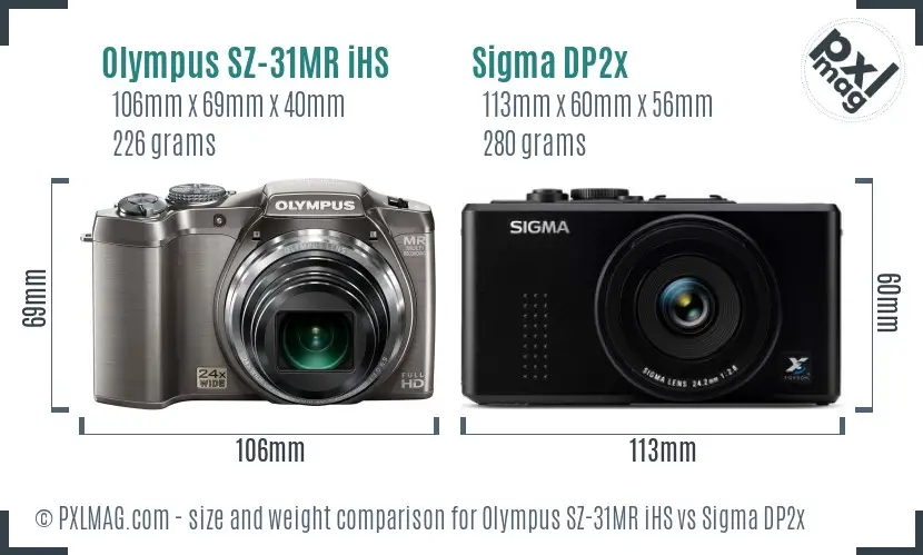 Olympus SZ-31MR iHS vs Sigma DP2x size comparison