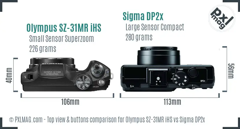 Olympus SZ-31MR iHS vs Sigma DP2x top view buttons comparison