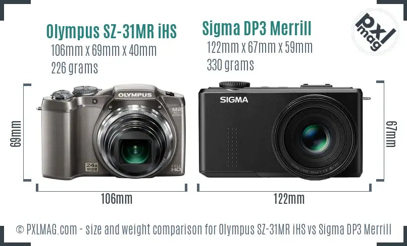 Olympus SZ-31MR iHS and Sigma DP3 Merrill size comparison