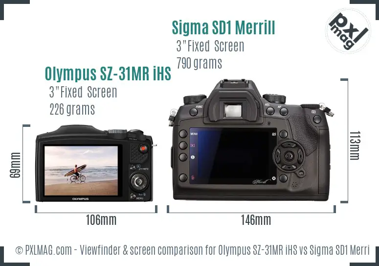 Olympus SZ-31MR iHS vs Sigma SD1 Merrill Screen and Viewfinder comparison