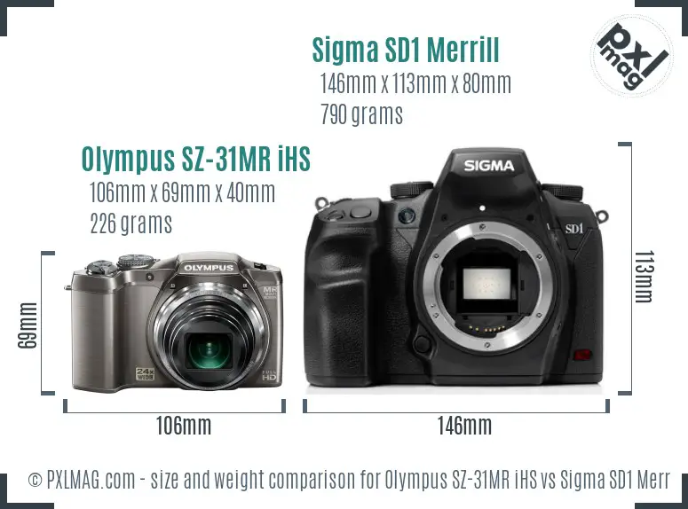 Olympus SZ-31MR iHS vs Sigma SD1 Merrill size comparison